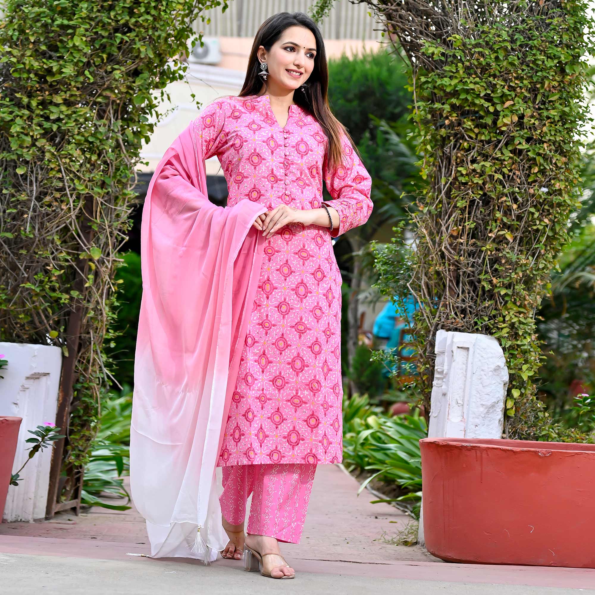 Pink Printed Pure Cotton Salwar Suit