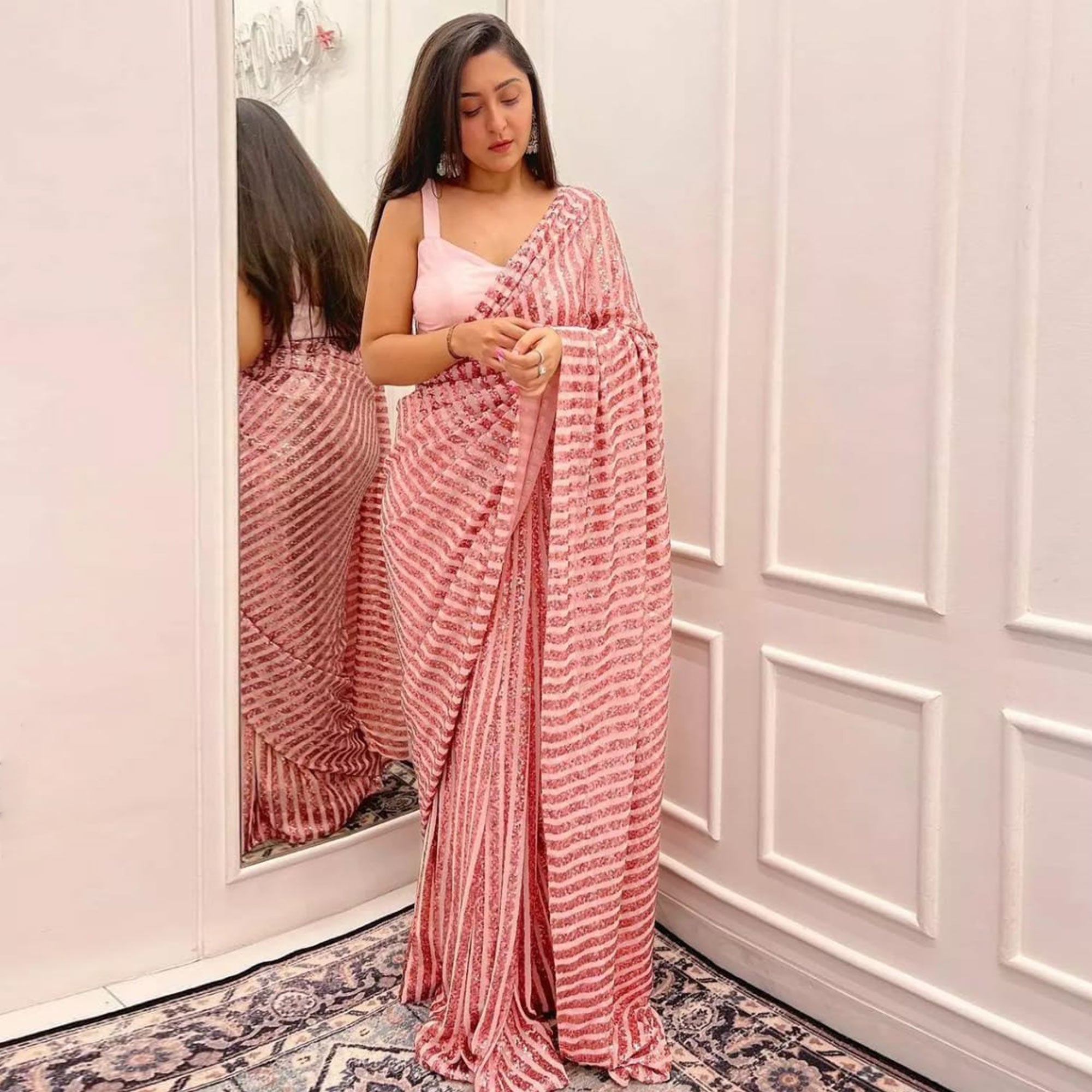 Pink Sequins Embroidered Georgette Saree
