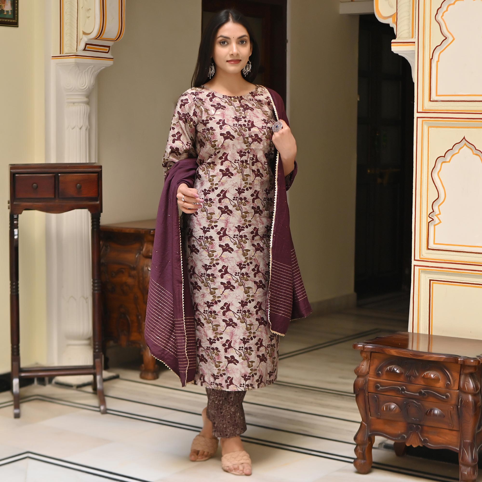 Purple Printed Chanderi Salwar Suit