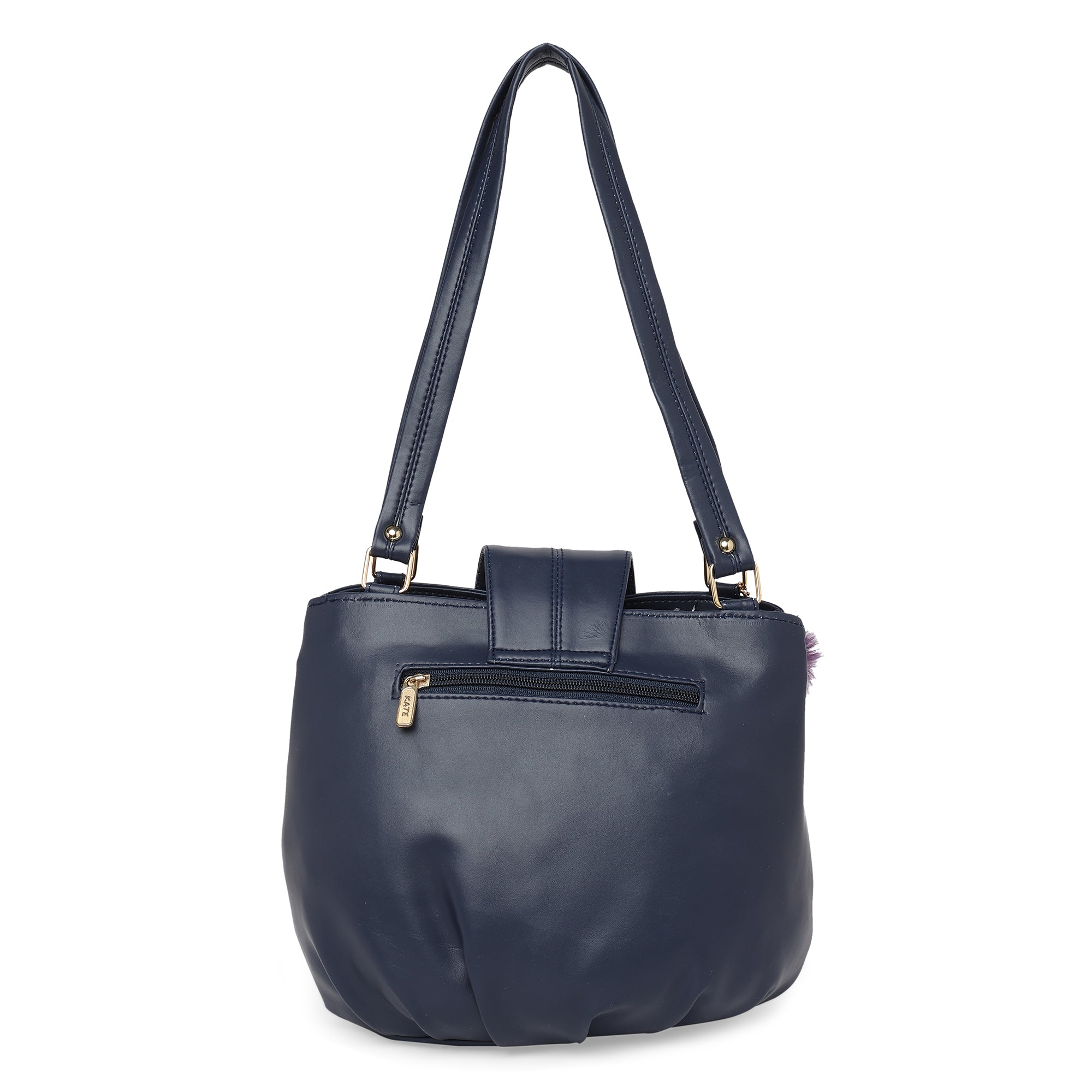 Navy Blue Women Vegan Leather Handbag With Belt