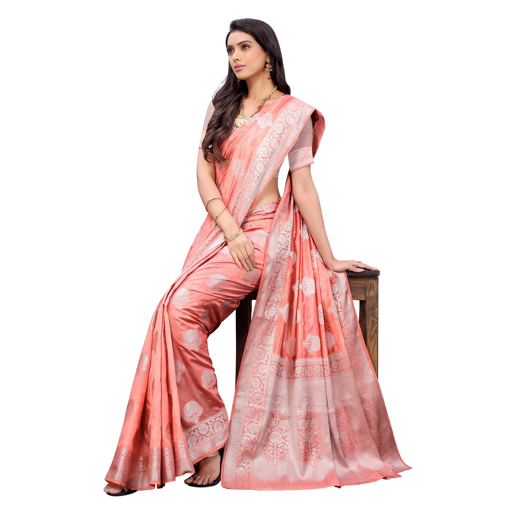 Peach Festive Wear Woven Art Silk Saree