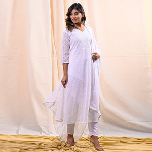 White Chikankari Work Georgette Anarkali Suit