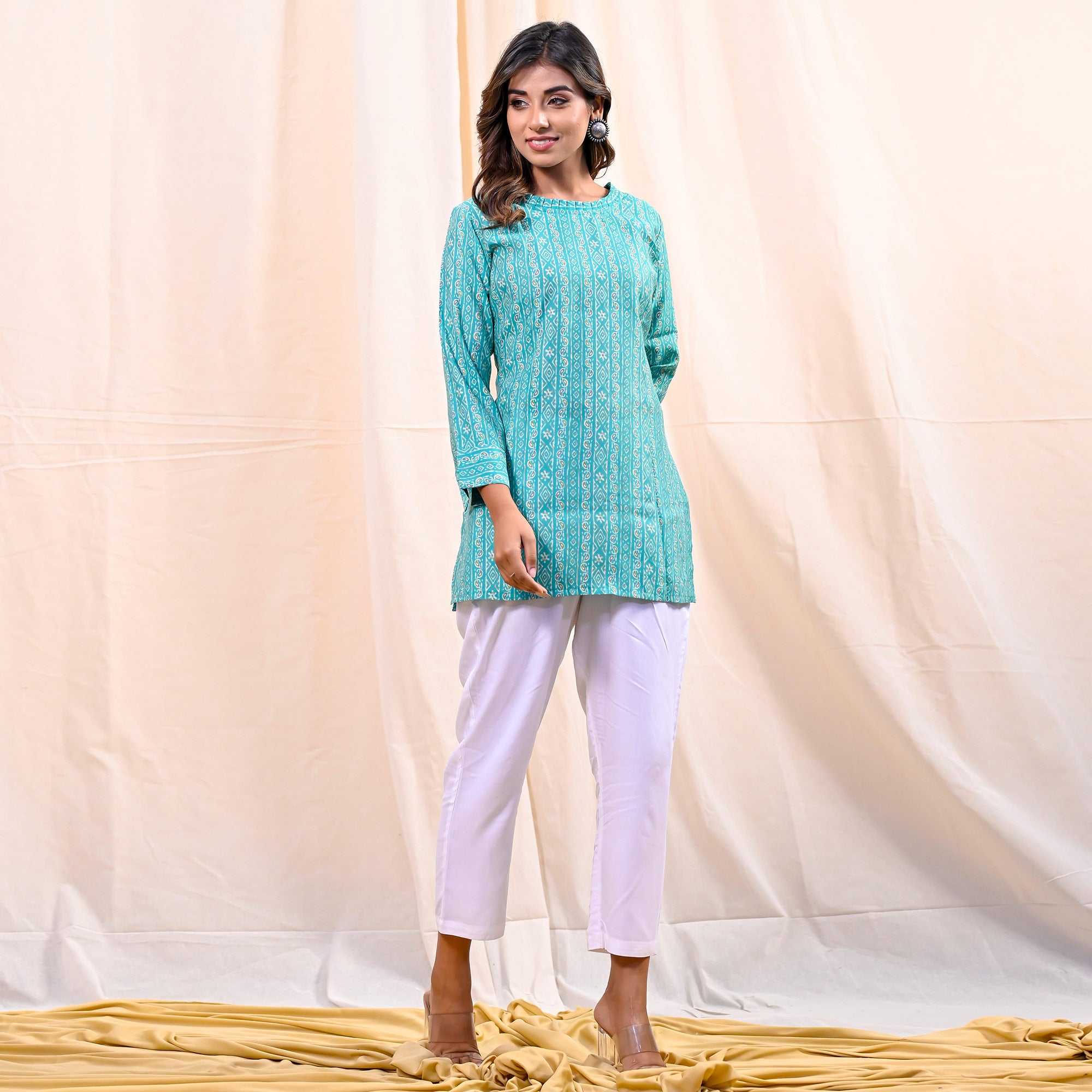 Blue Printed Chanderi Top