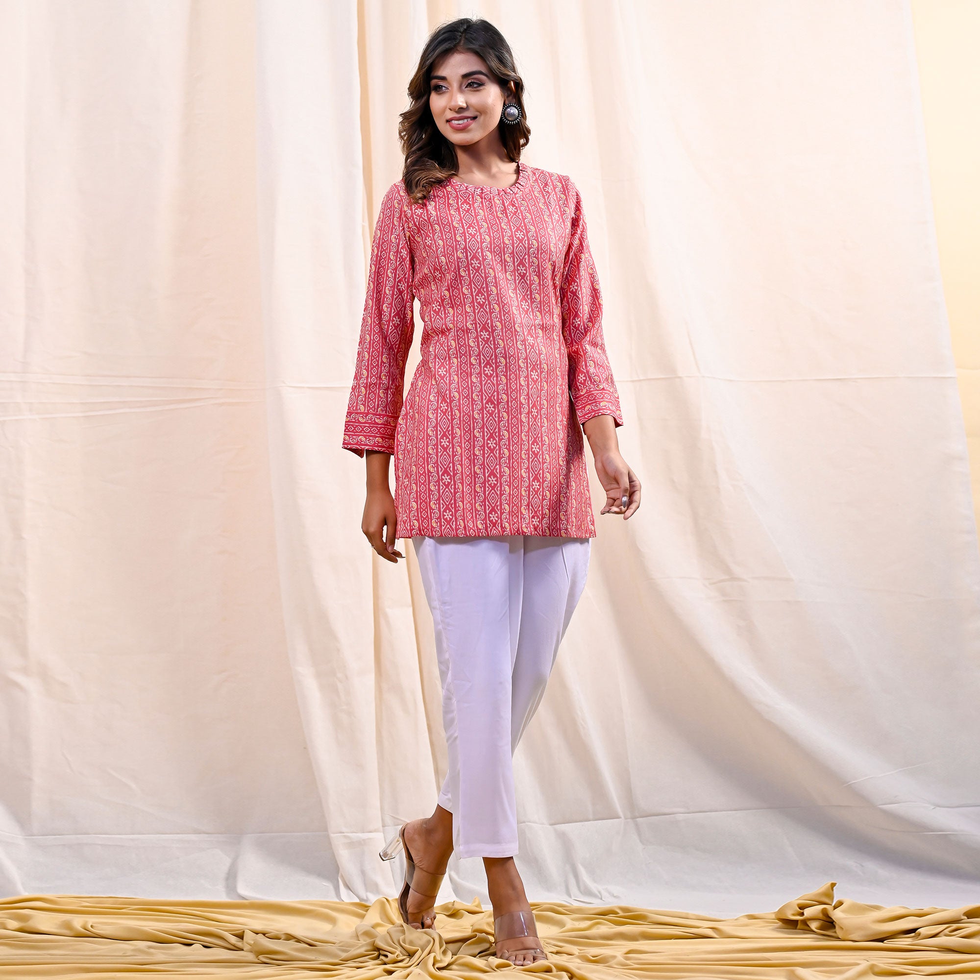 Pink Printed Chanderi Top