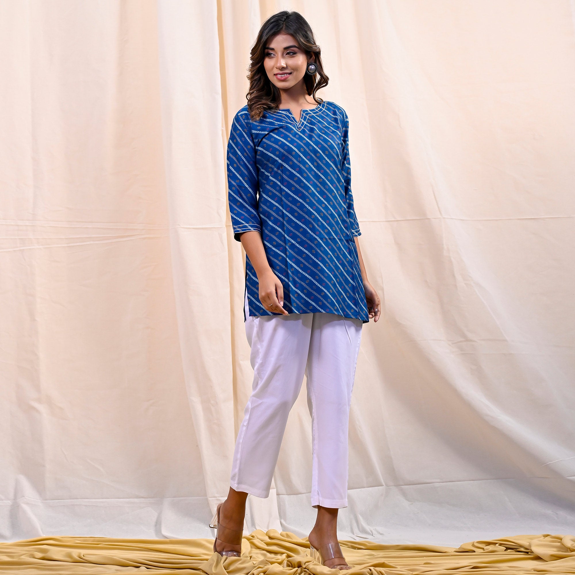 Blue Printed Muslin Top