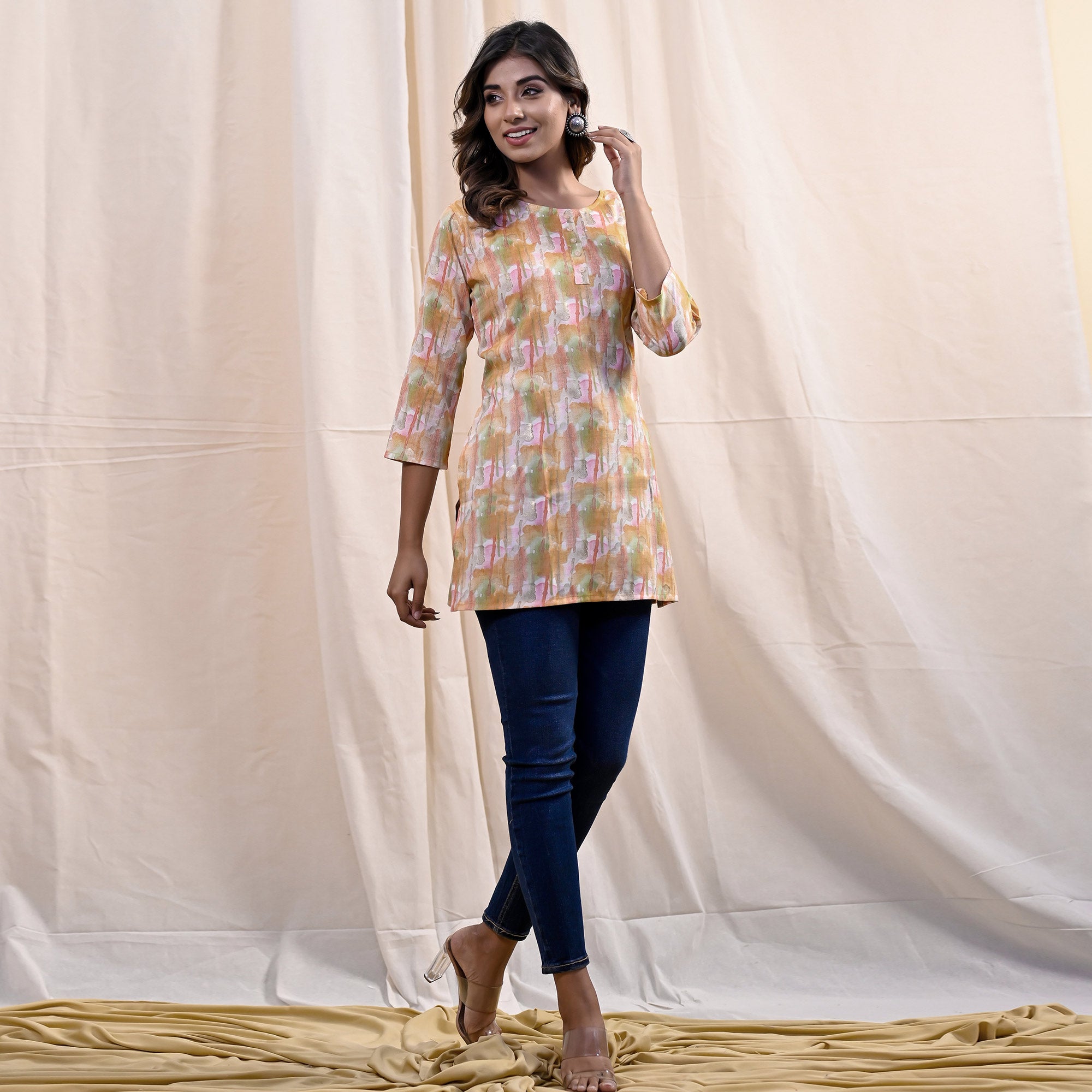 Orange Printed Rayon Top