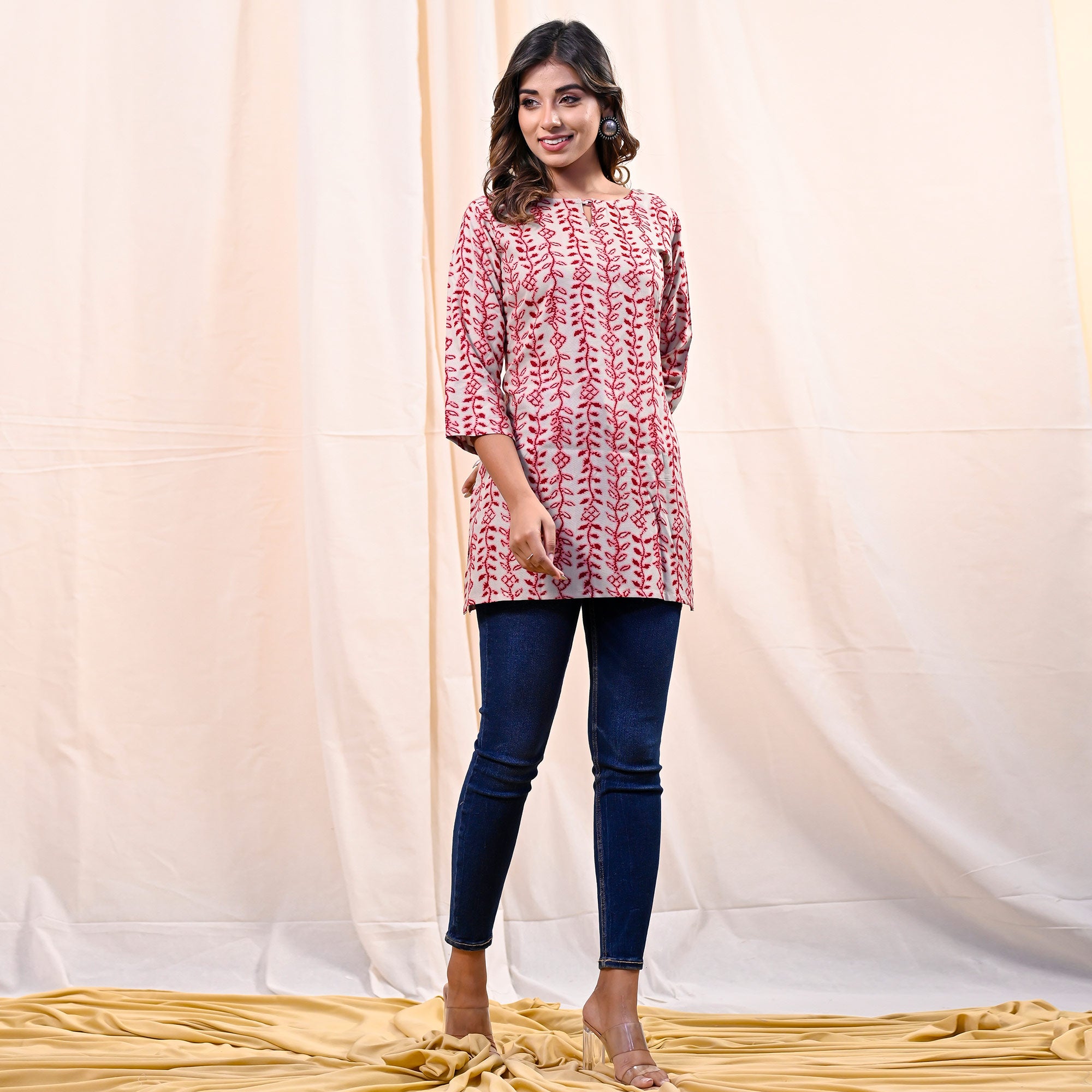 Red Floral Printed Rayon Top