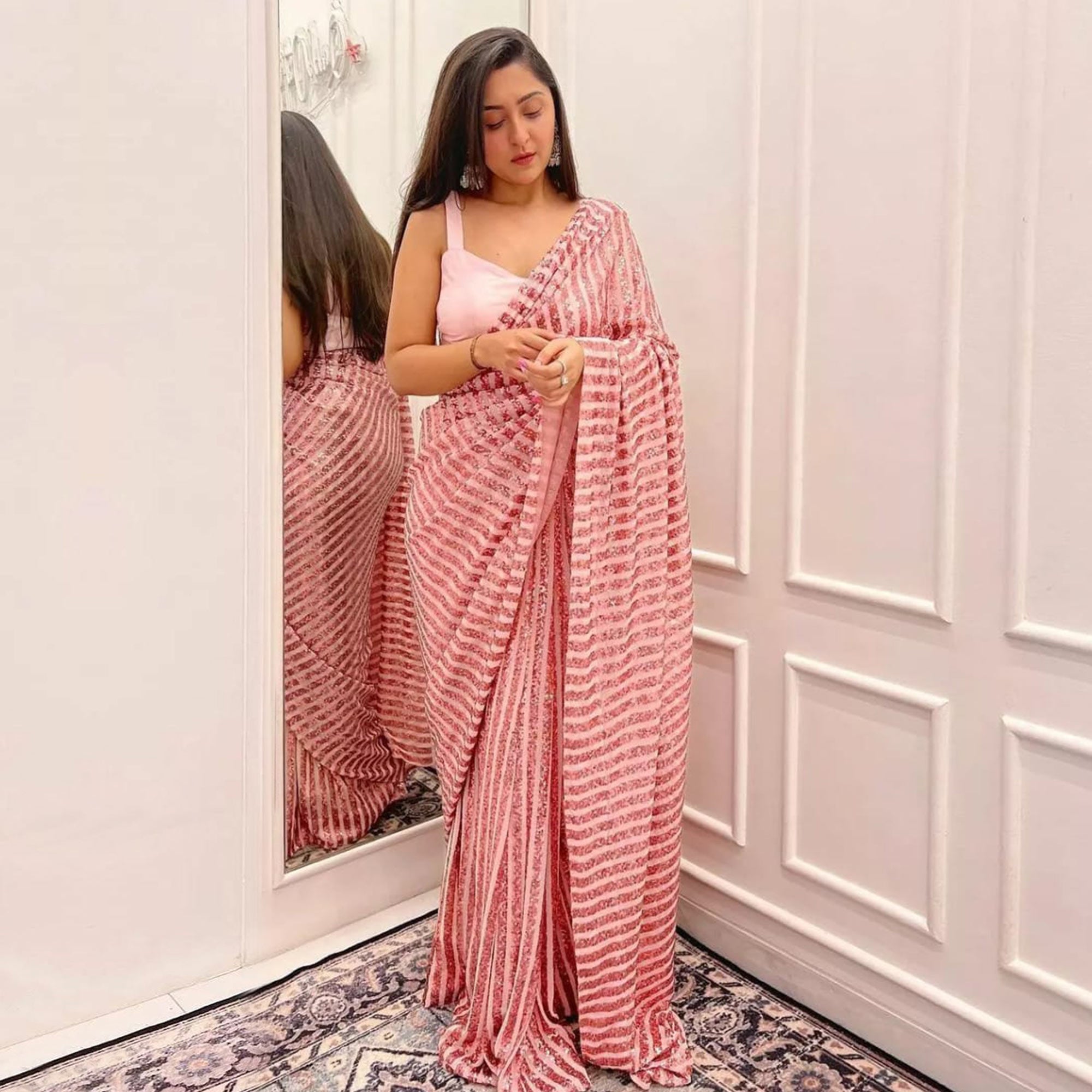 Pink Sequins Embroidered Georgette Saree