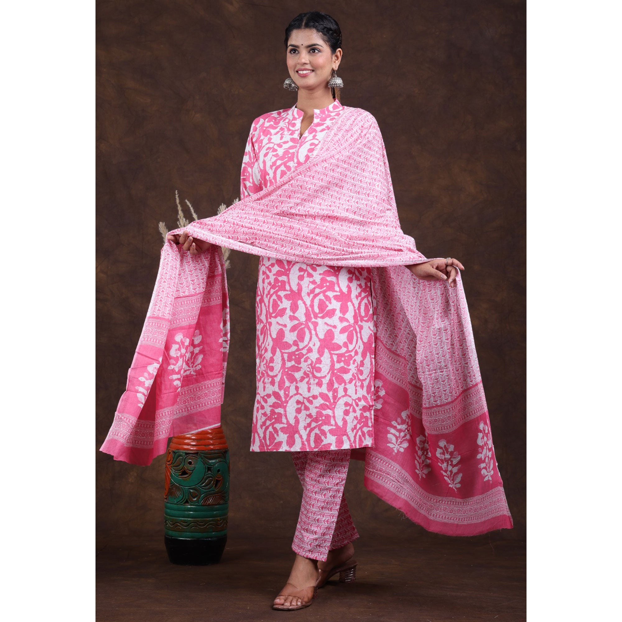Pink Jaipuri Printed Pure Cotton Suit