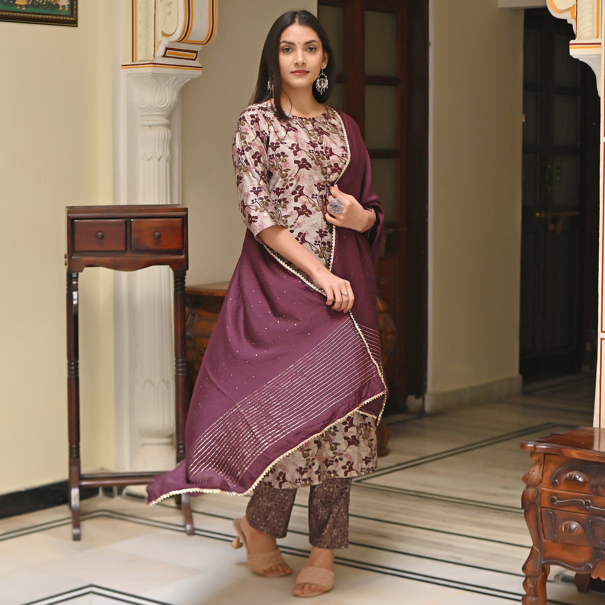 Purple Printed Chanderi Salwar Suit