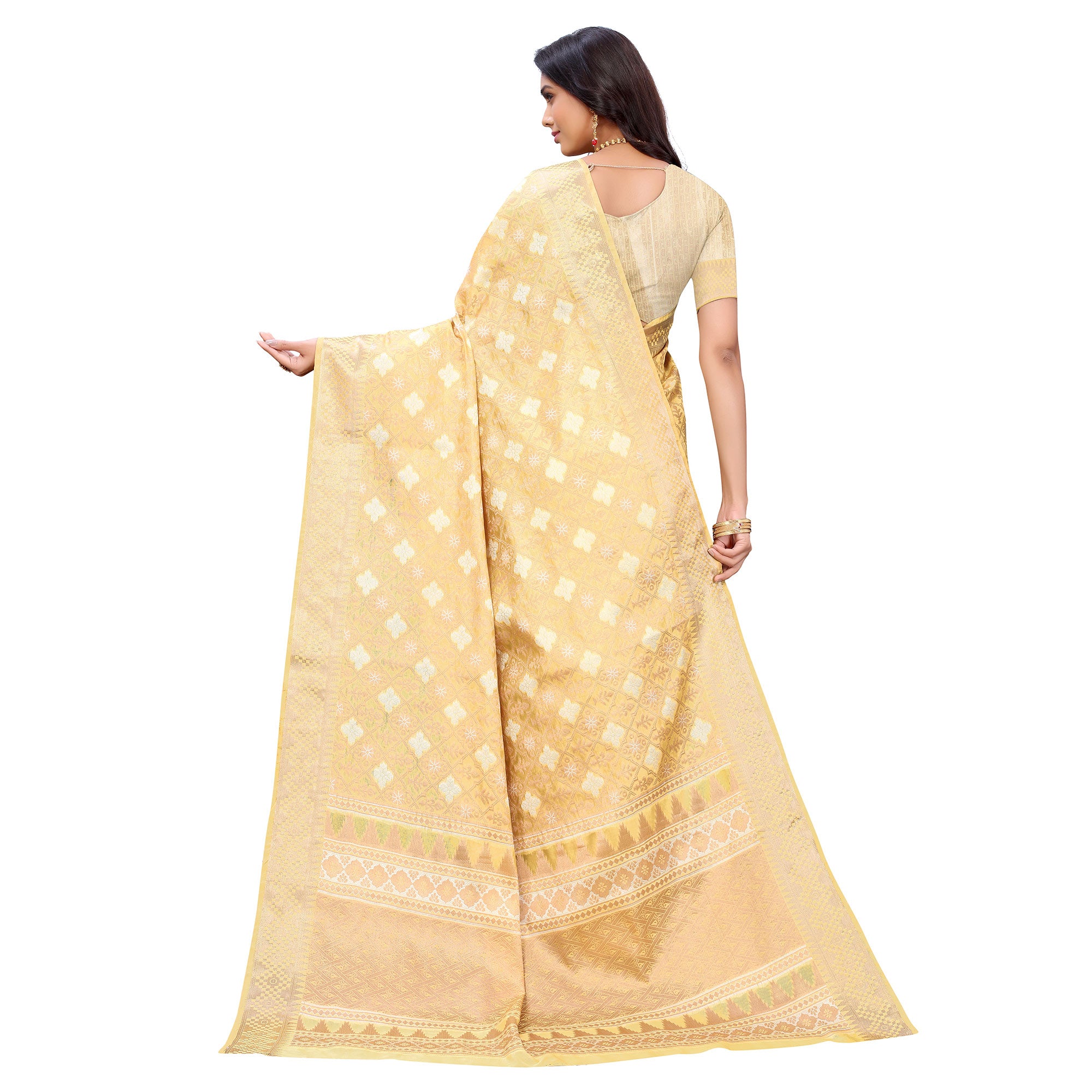 Cream Festive Wear Woven Silk Saree
