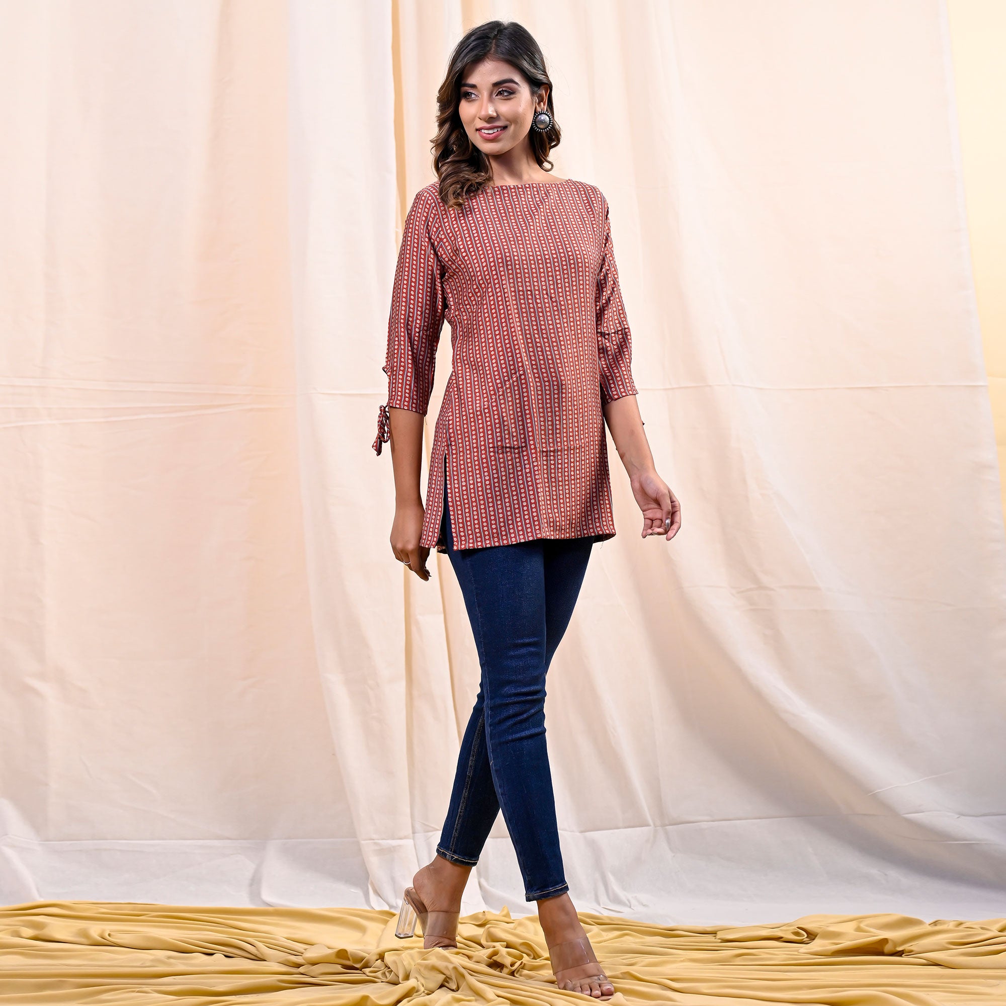 Brown Printed Chanderi Top