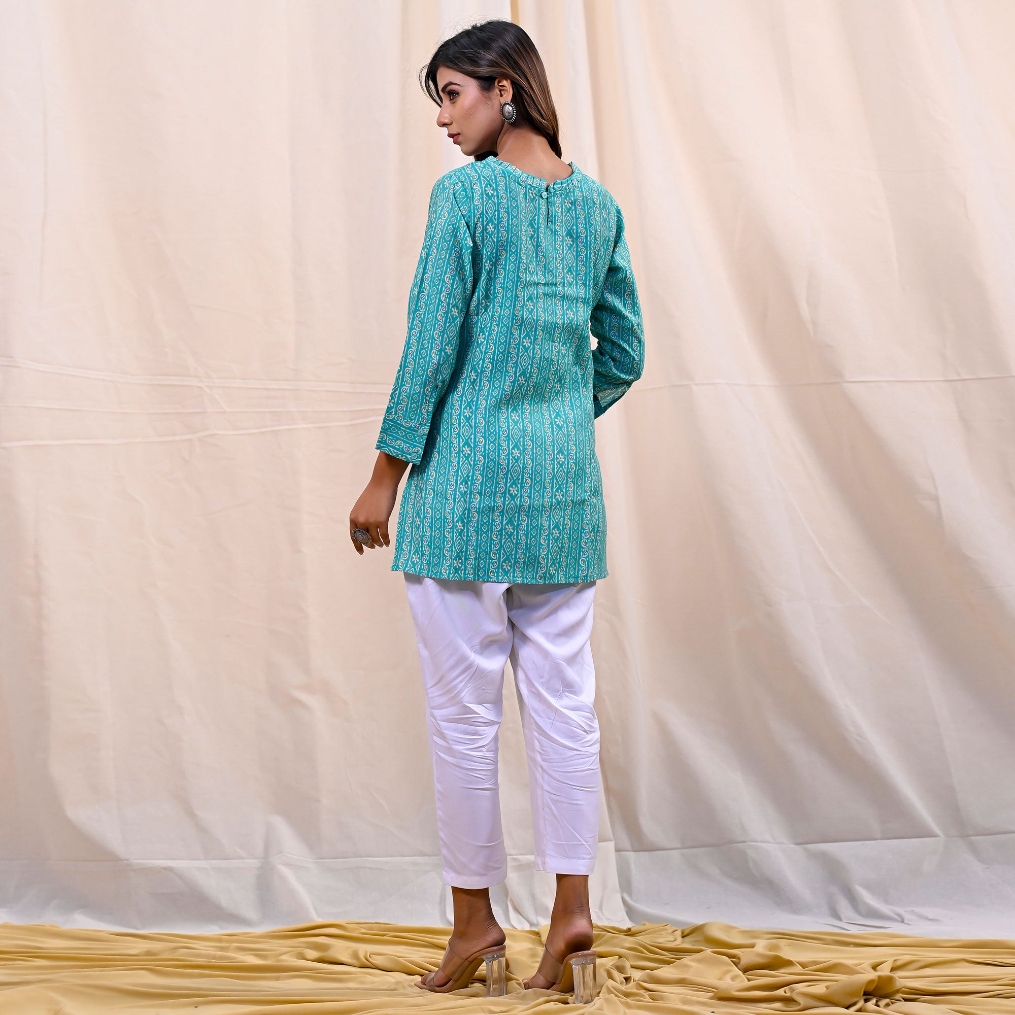 Blue Printed Chanderi Top