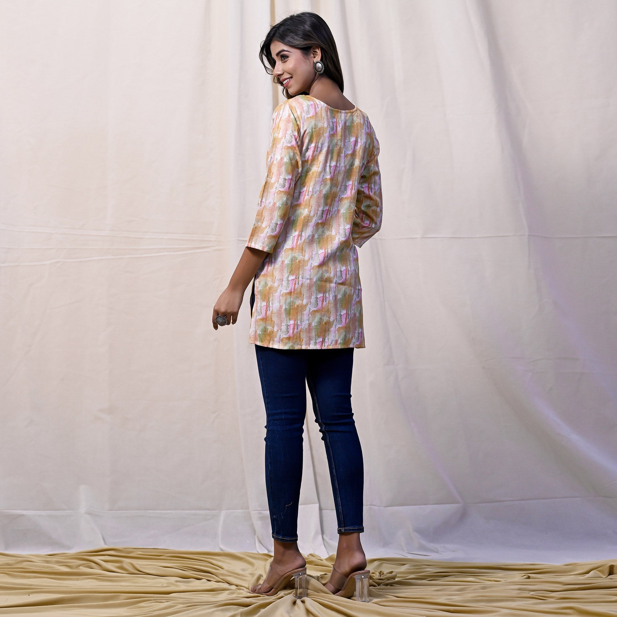 Orange Printed Rayon Top
