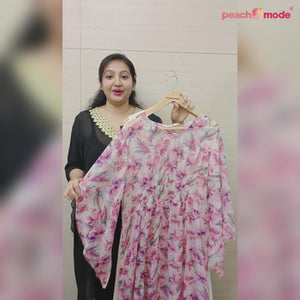 Pink Floral Printed Chiffon Dress