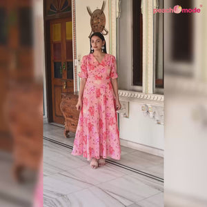 Peach Digital Printed Georgette Gown
