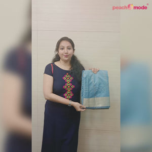 Blue Woven-Sequins Work Chanderi Saree