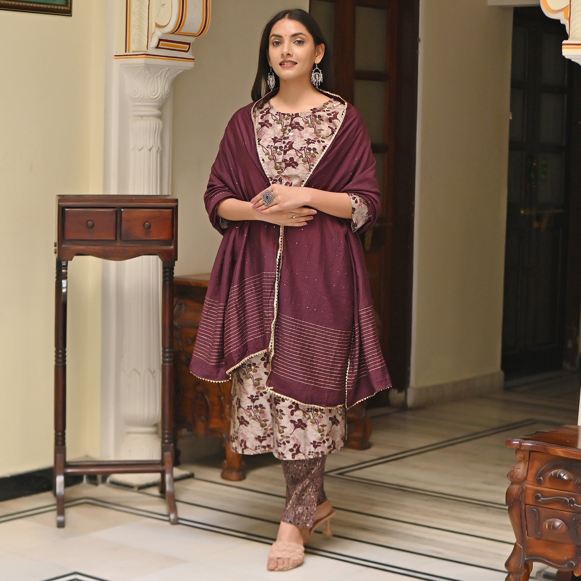 Purple Printed Chanderi Salwar Suit