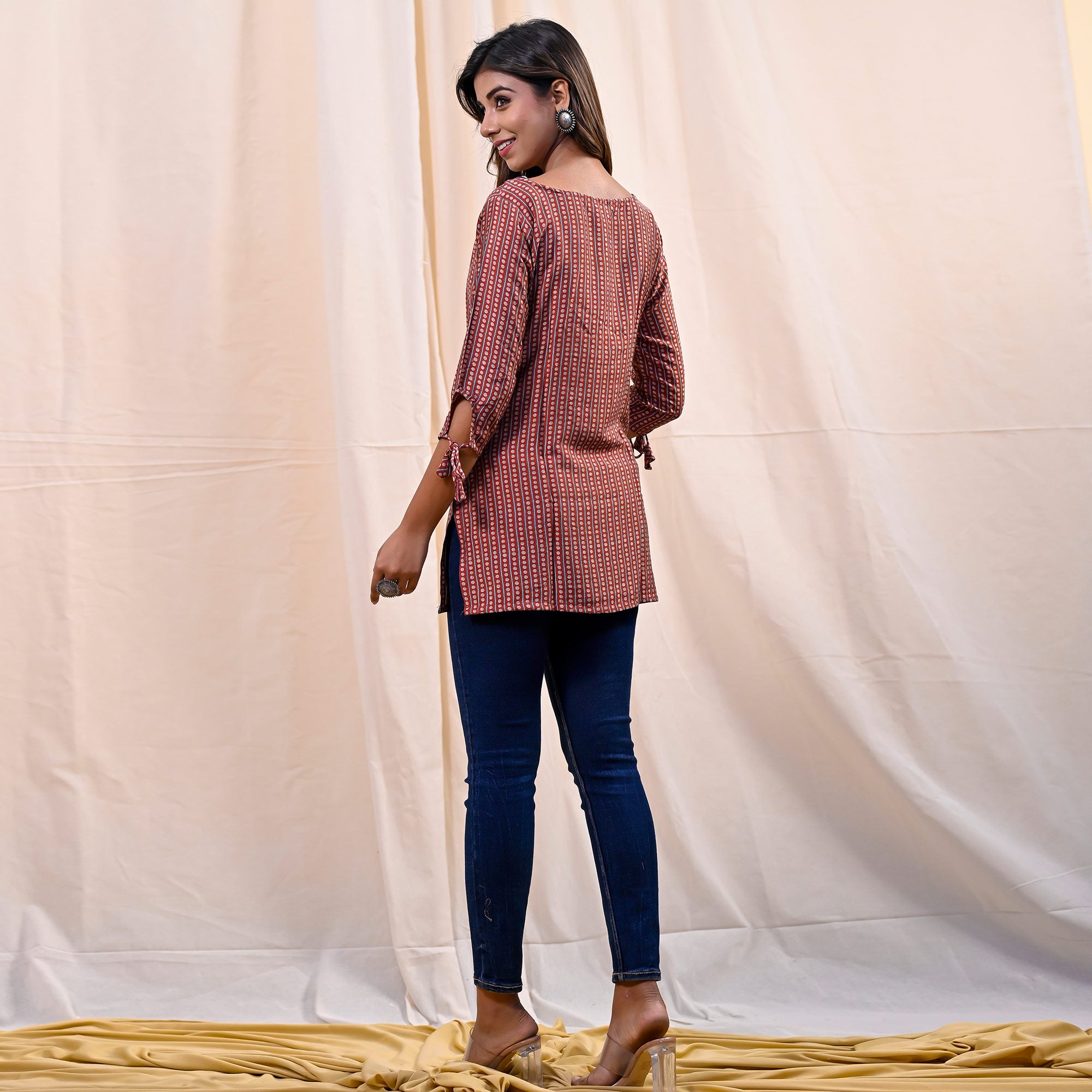 Brown Printed Chanderi Top