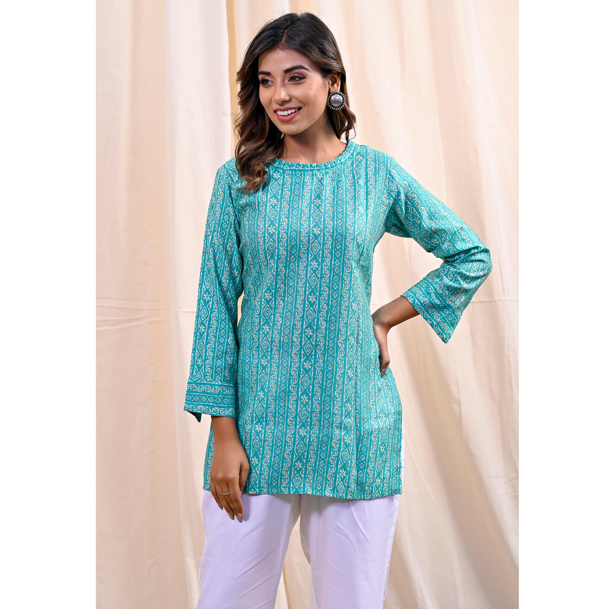 Blue Printed Chanderi Top