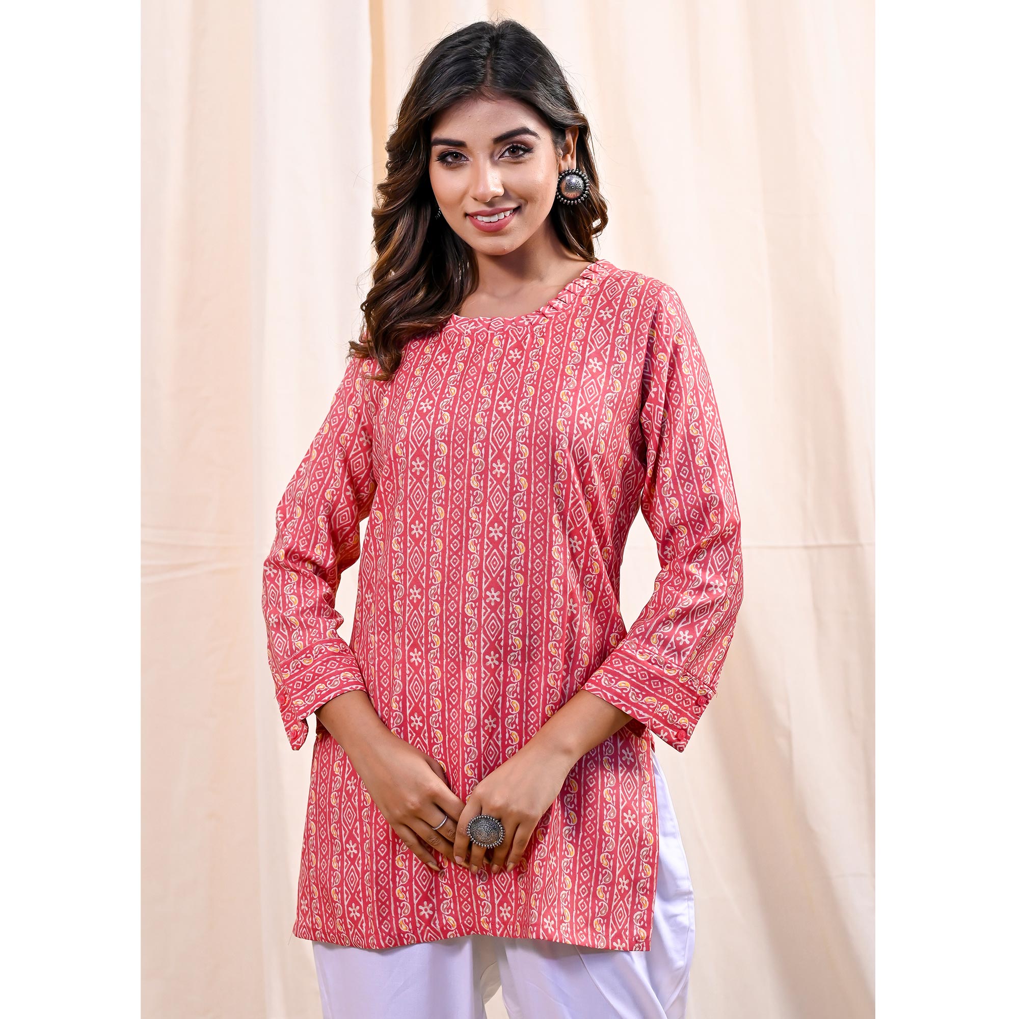 Pink Printed Chanderi Top