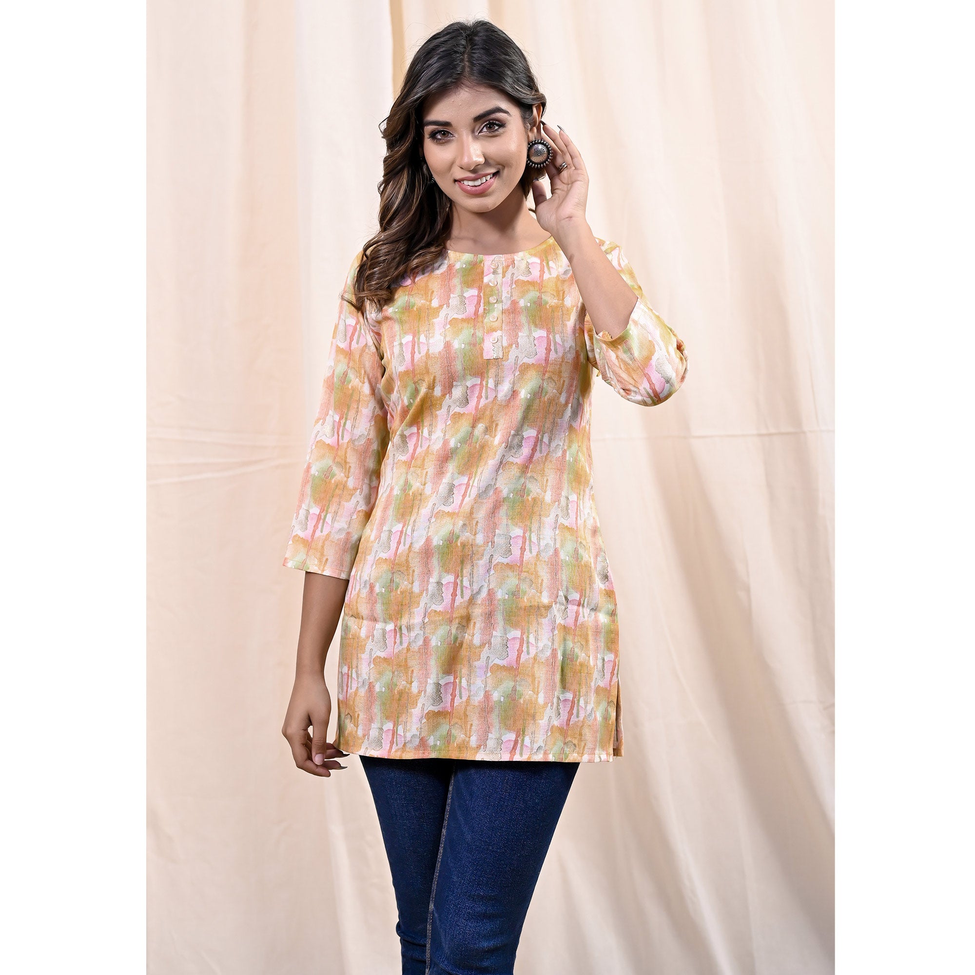 Orange Printed Rayon Top