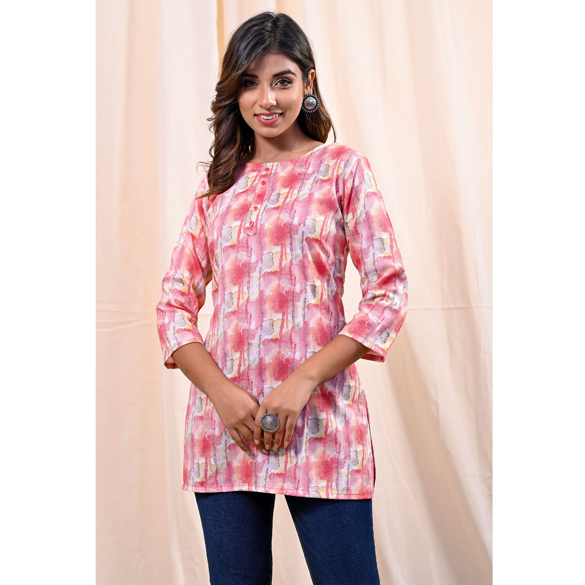 Pink Printed Rayon Top