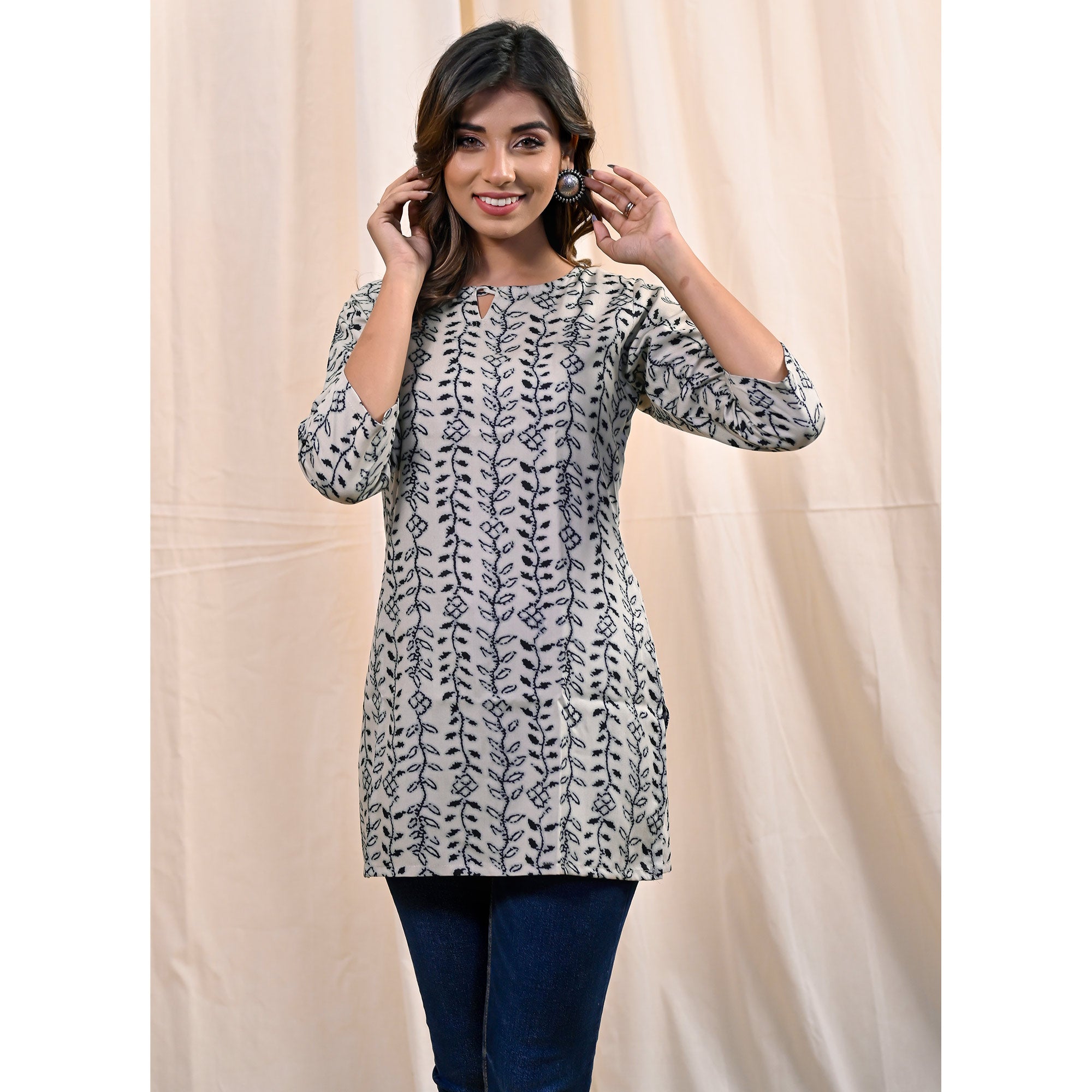 Black Floral Printed Rayon Top