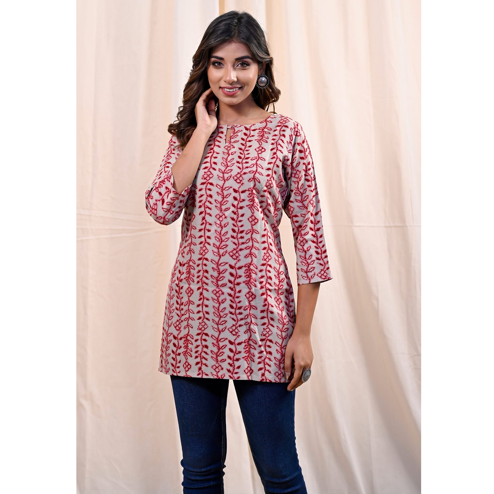 Red Floral Printed Rayon Top