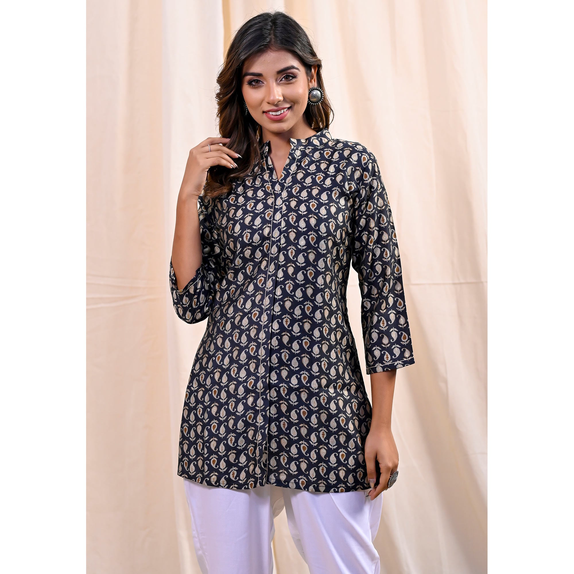 Black Printed Chanderi Top
