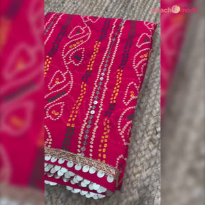 Pink Bandhani Printed With Sequins Work Georgette Saree