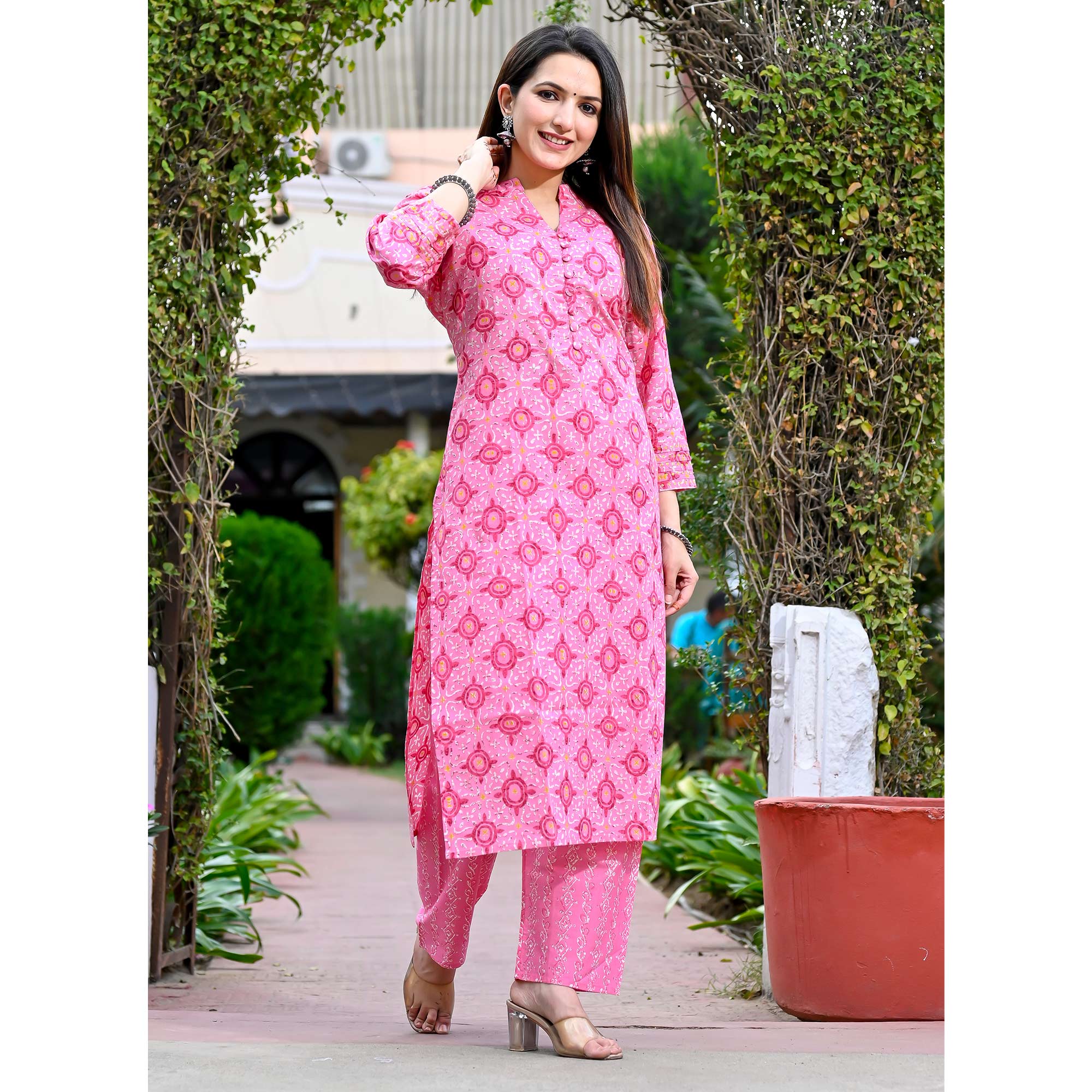Pink Printed Pure Cotton Salwar Suit