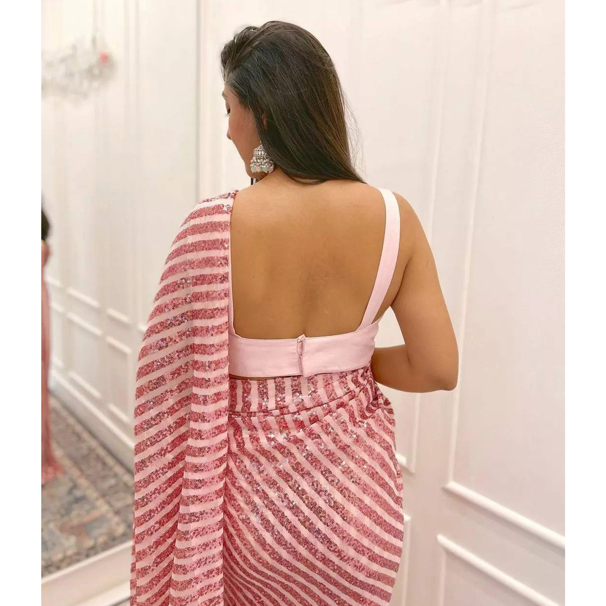 Pink Sequins Embroidered Georgette Saree