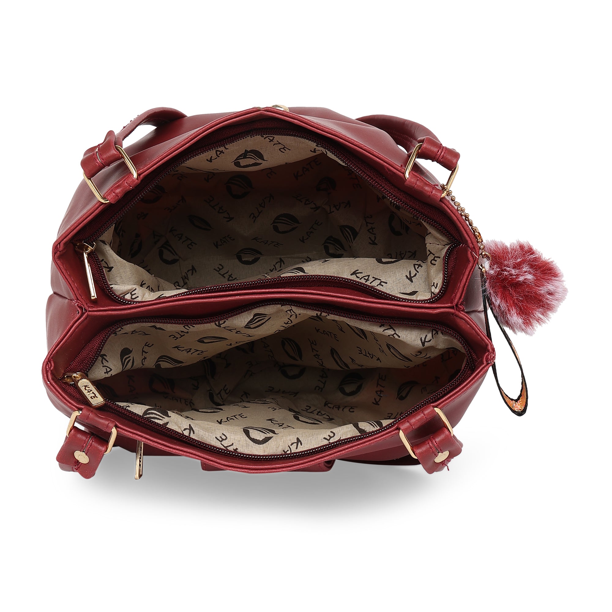 Maroon Women Vegan Leather Handbag With Belt