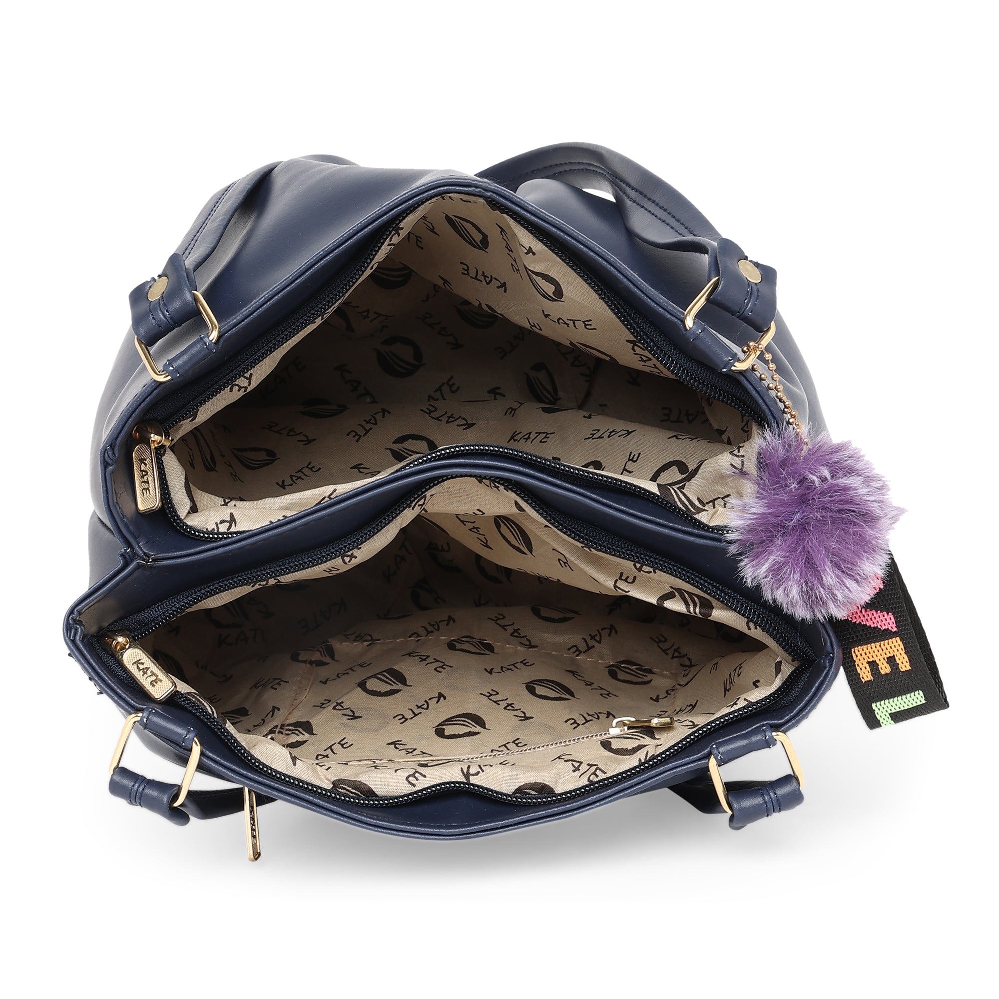 Navy Blue Women Vegan Leather Handbag With Belt