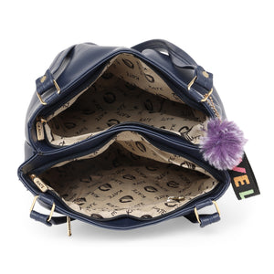Navy Blue Women Vegan Leather Handbag With Belt