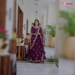 Purple Sequins Embroidered Organza Lehenga Choli