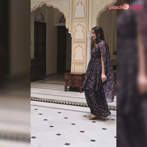 Black Floral Digital Printed Georgette Sharara Suit
