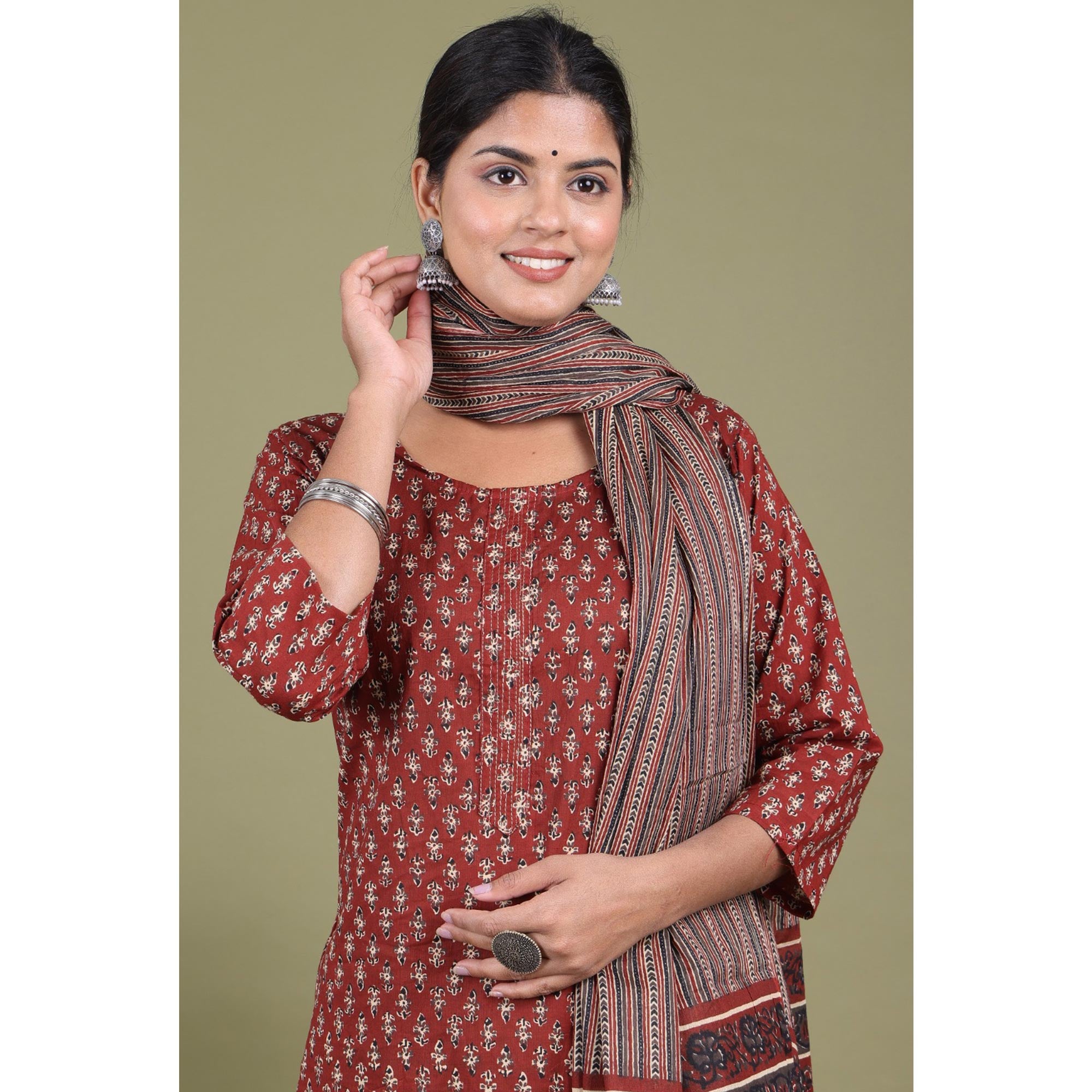 Maroon Floral Printed Pure Cotton Suit