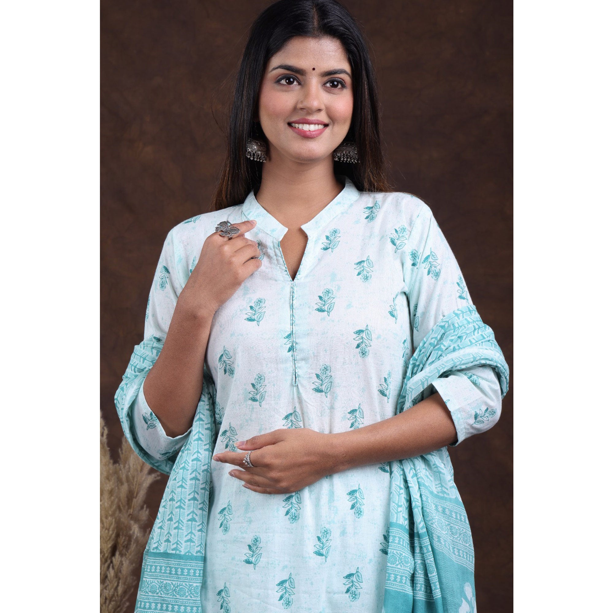 White-Rama Blue Jaipuri Printed Pure Cotton Suit