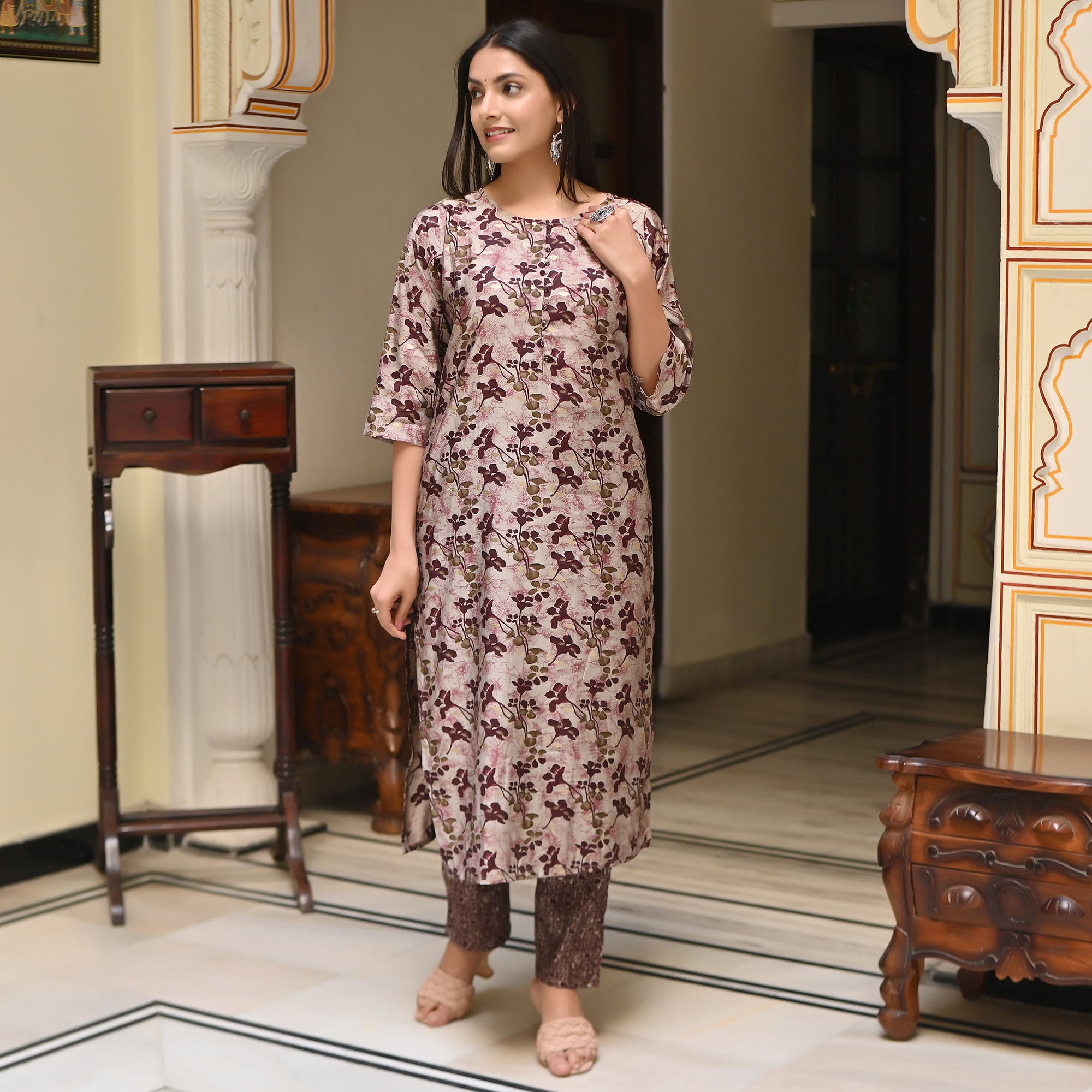 Purple Printed Chanderi Salwar Suit