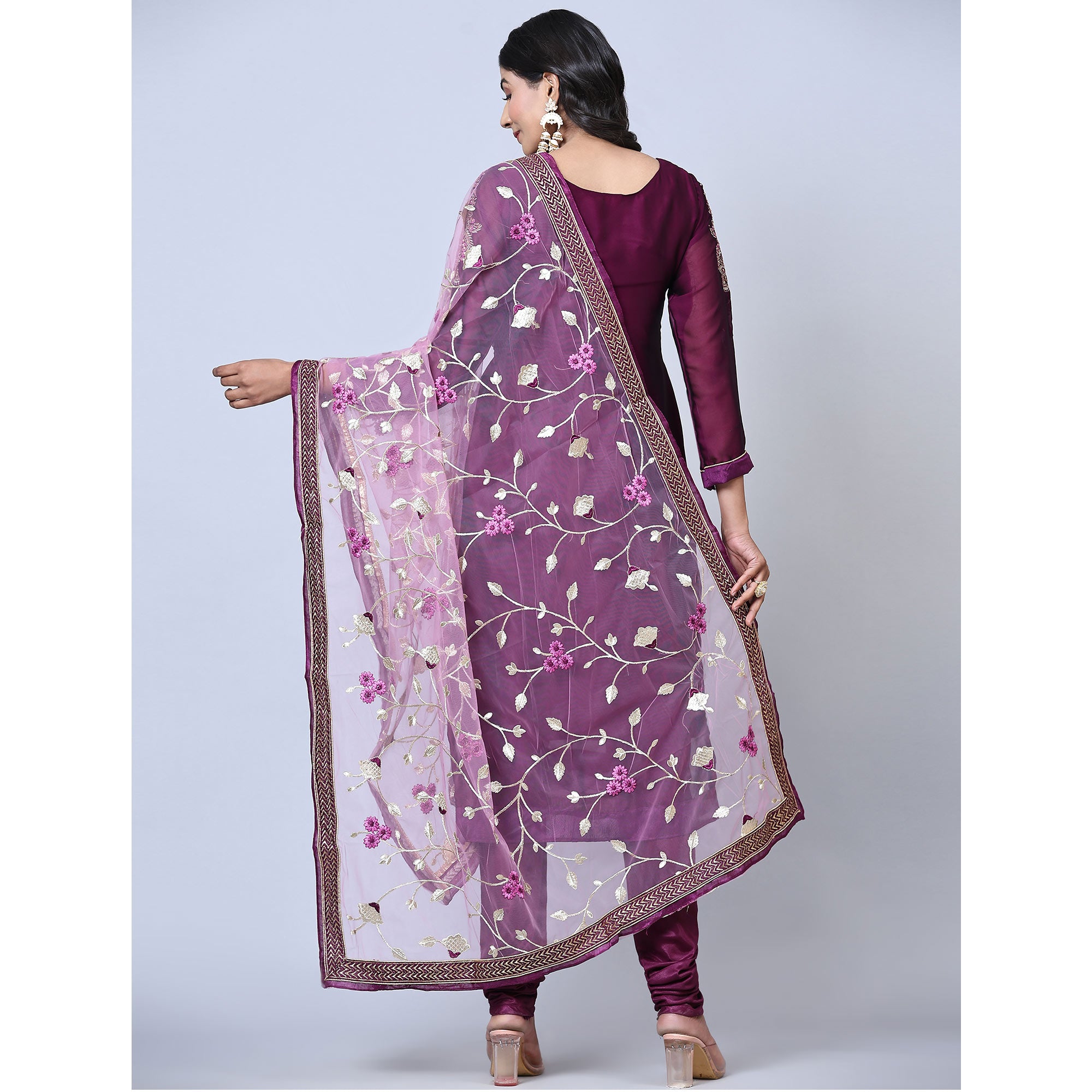 Purple Embroidered Georgette Partywear Suit