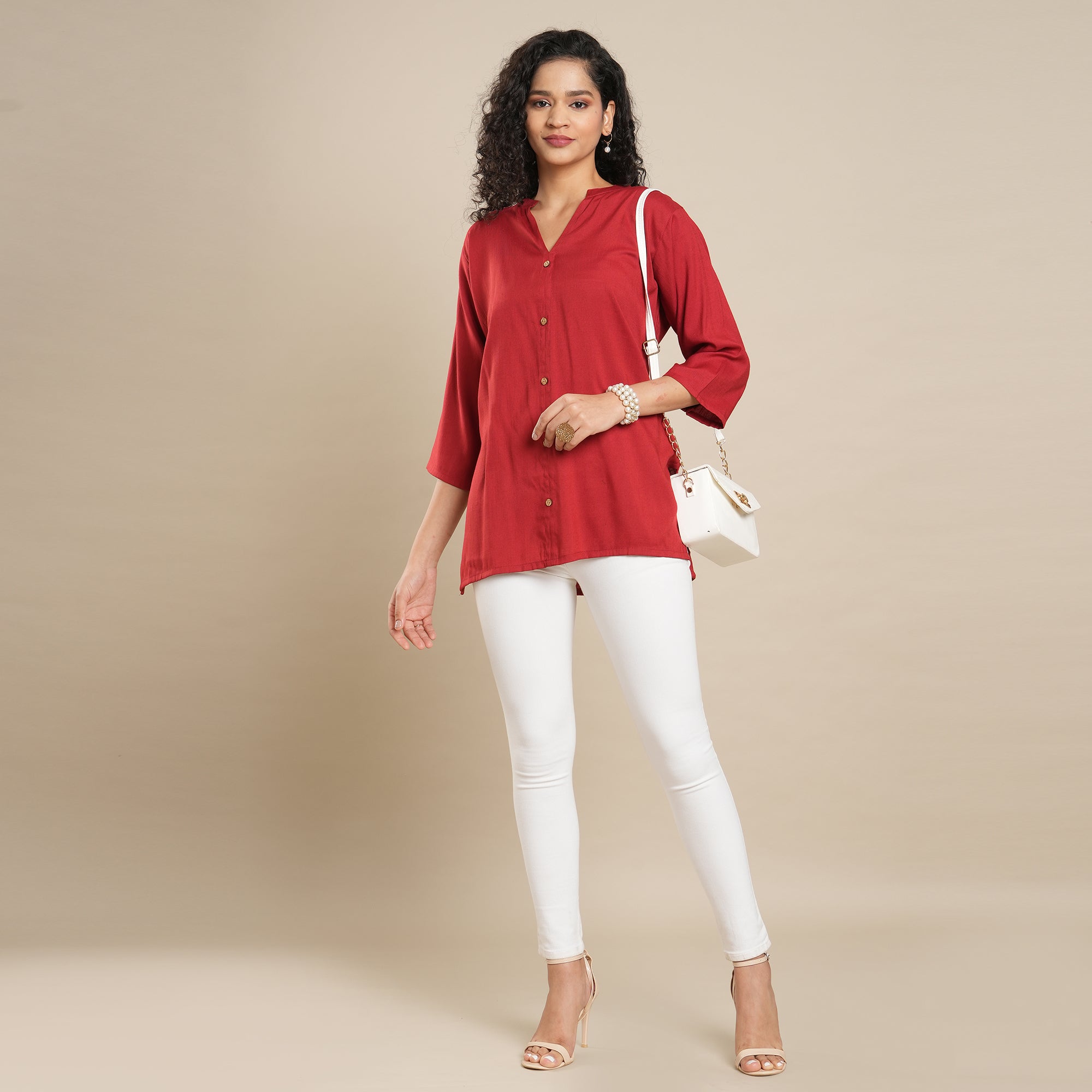 Red Solid Pure Cotton Top