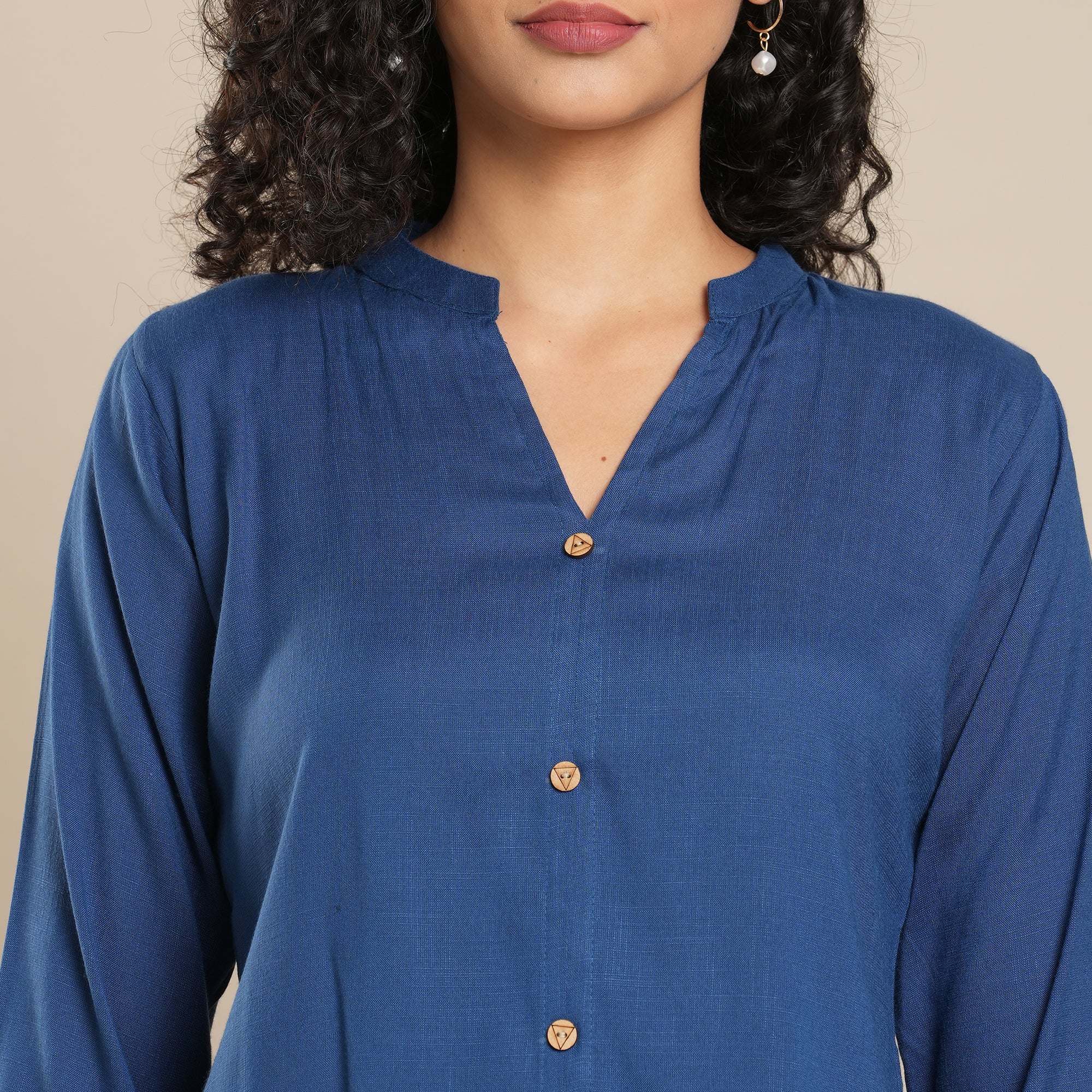 Blue Solid Pure Cotton Top