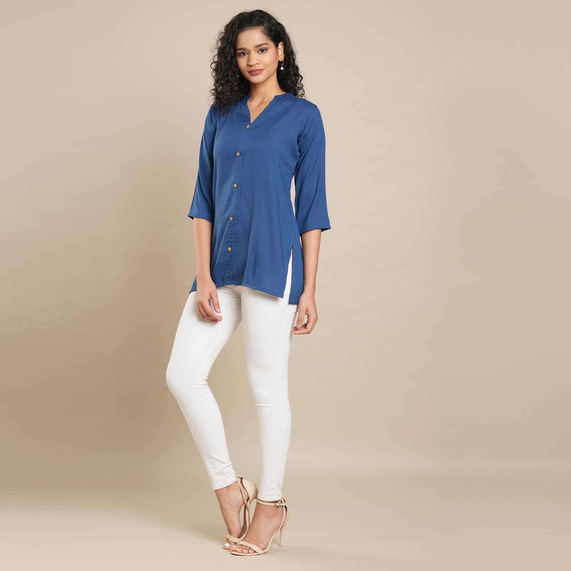 Blue Solid Pure Cotton Top