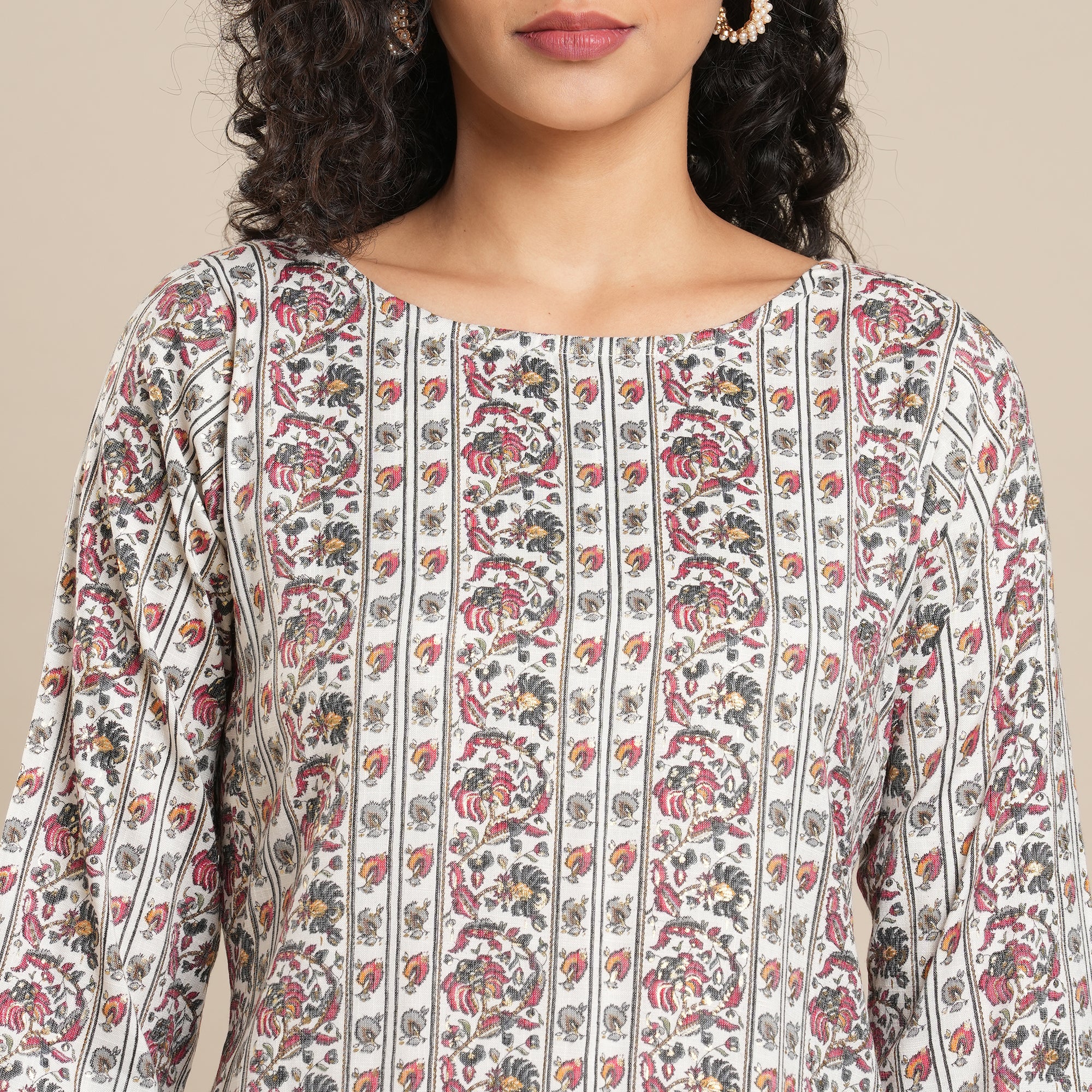 Grey Floral Foil Printed Rayon Top