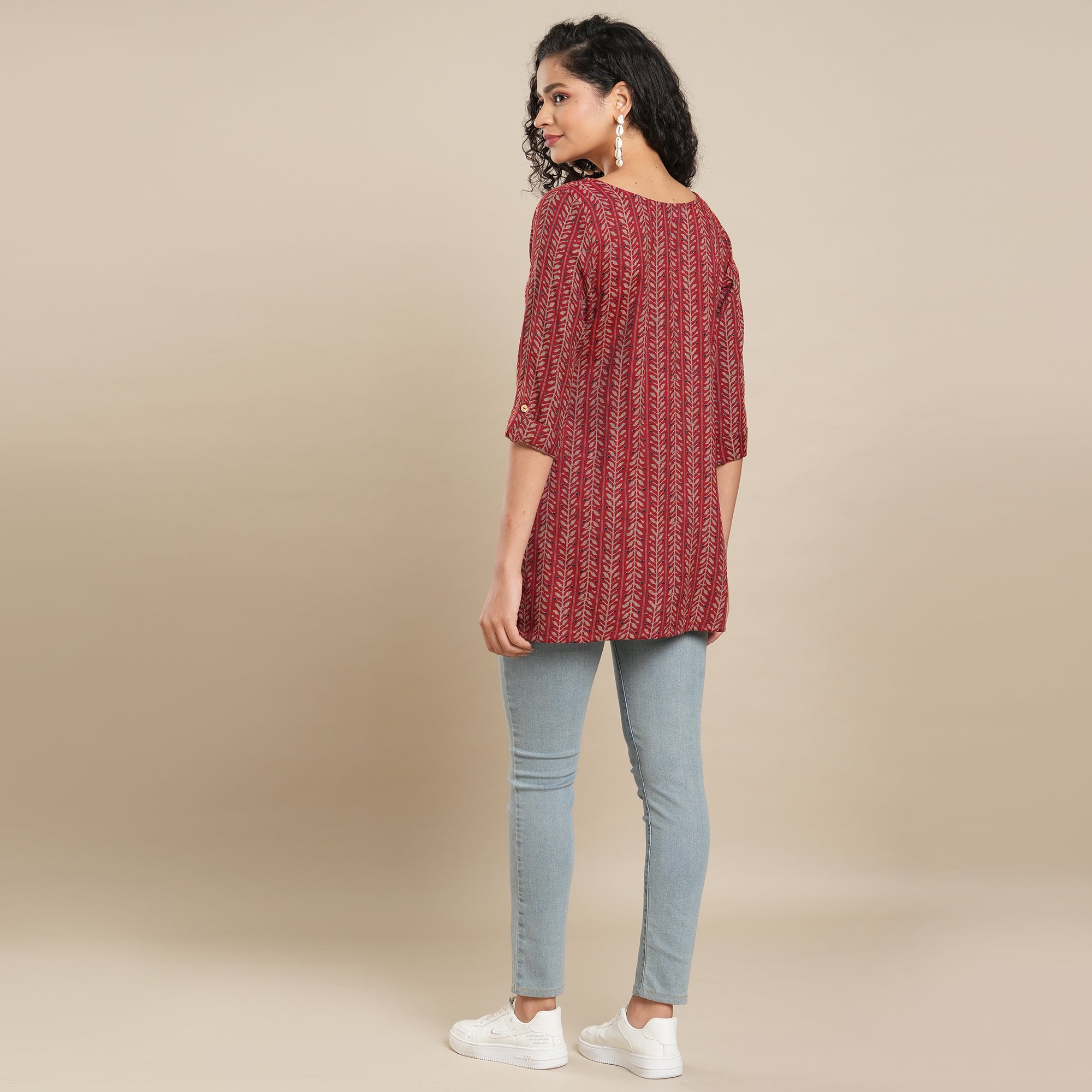 Maroon Printed Rayon Top
