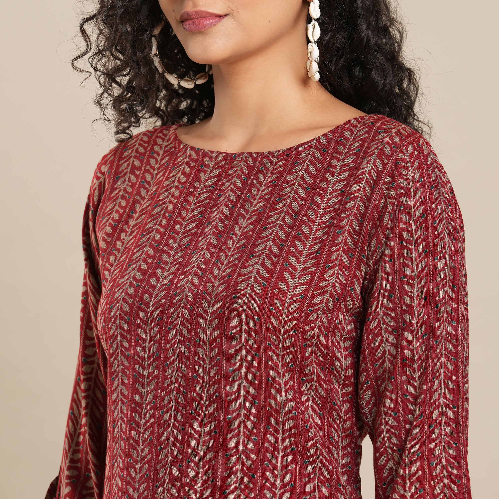 Maroon Printed Rayon Top