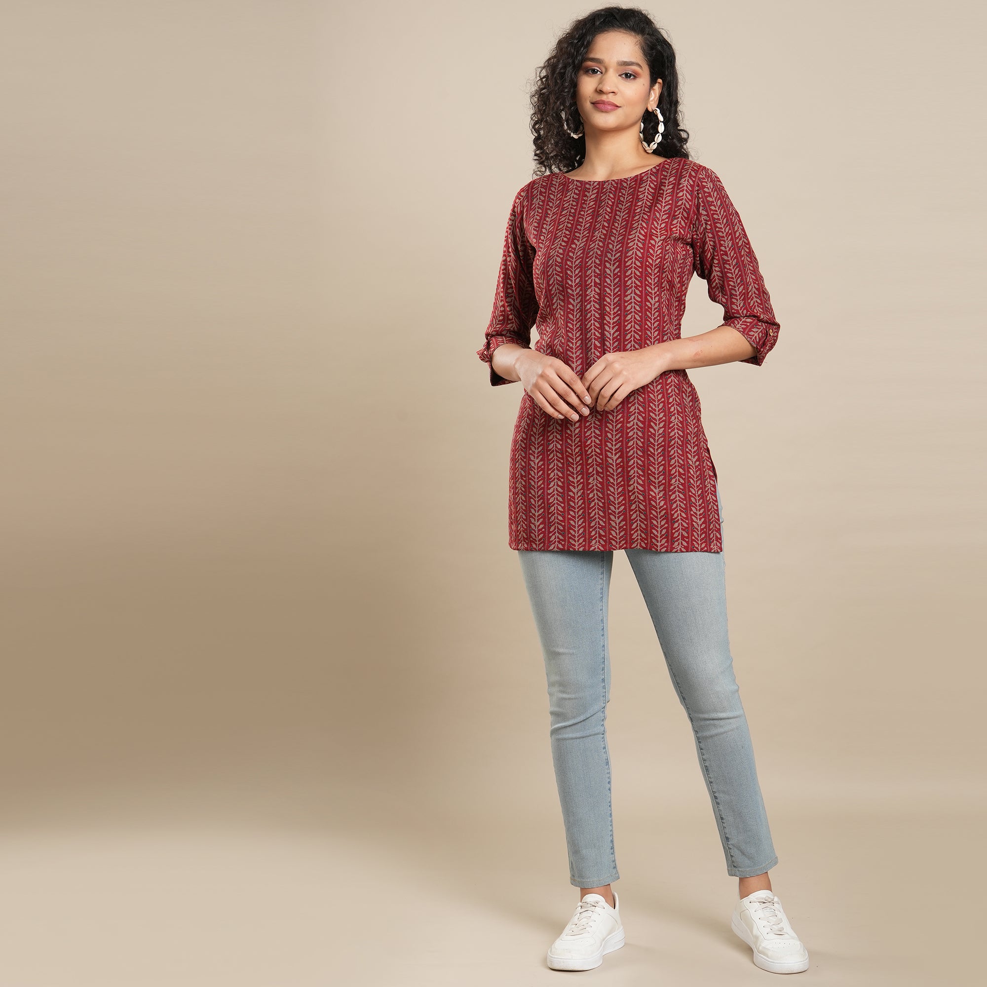 Maroon Printed Rayon Top