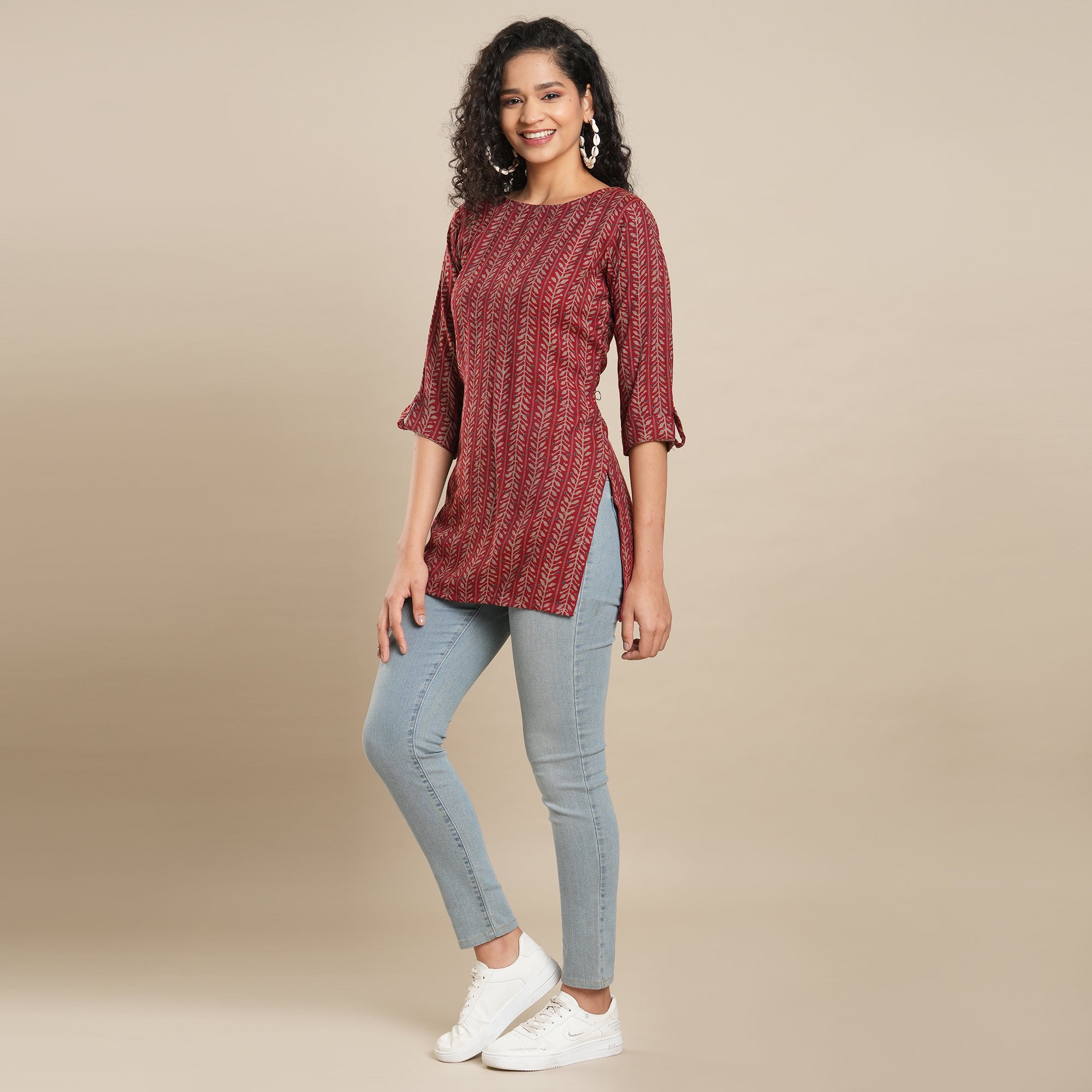 Maroon Printed Rayon Top